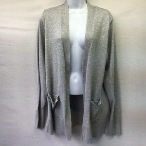 89th & Madison Women's Sweater Gray Open Front Long Sleeve Pockets Ribbed Size M